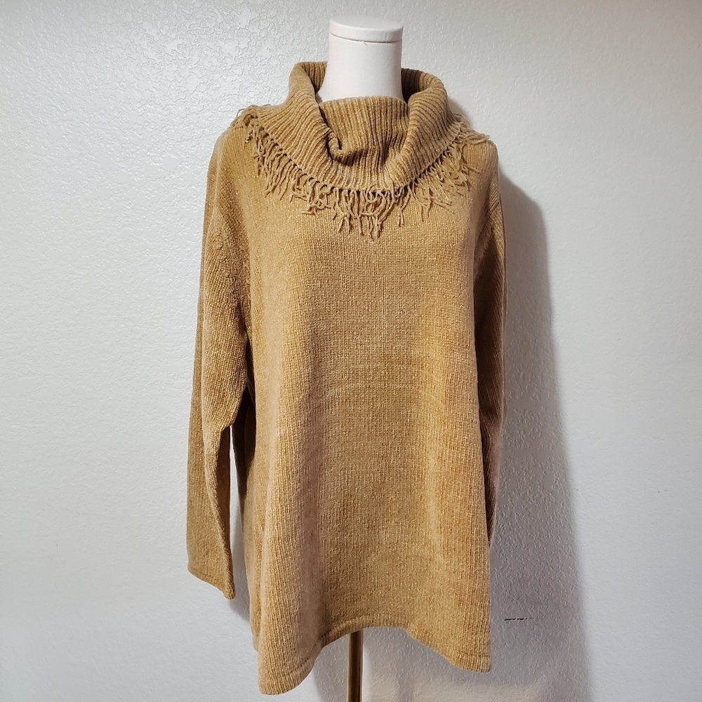 Vintage Gold Soft Chenille Sweater Fringe 14W/16W Faded Glory NWT